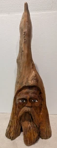 Hand Carved from Drift Wood Old Man Wood Spirit Face With Hat 23" Tall - Picture 1 of 6