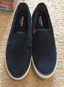 SPERRY Seaside Perf Leather Slip on Sneaker Boat Shoes Leather NAVY US 8.5 - Picture 1 of 3