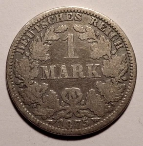 1 Mark 1875 ,Deutschland - Wilhelm I Typ 1 - großes Schild, original - Bild 1 von 2