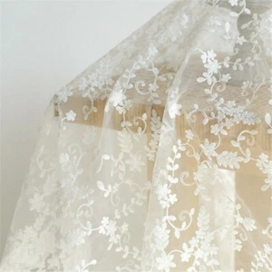 1M White Organza Embroidery Fabric Lace Mesh Wedding Dress Cloth Curtain DIY Sew - Picture 1 of 5