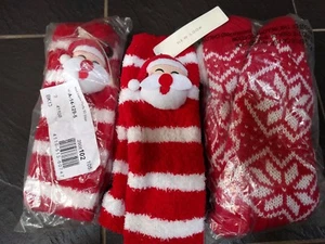 NEW LOOK FATHER CHRISTMAS SANTA SLIPPER SOCKS X 2 RED WHITE NON SLIP COSY WARM - Picture 1 of 1