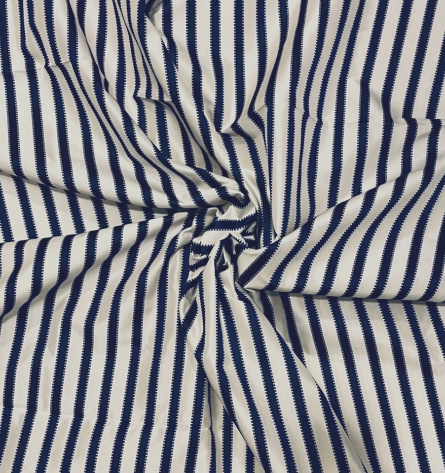 DESIGNERS GUILD Franchini Blue/white Vertical Stripe Silk Taffeta  2+ yards New - Image 1 of 1