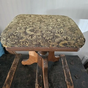 Vintage Tonk Oak Upholstured Piano Stool W/Ornate Wooden Legs. Adjustable Height - Picture 1 of 8