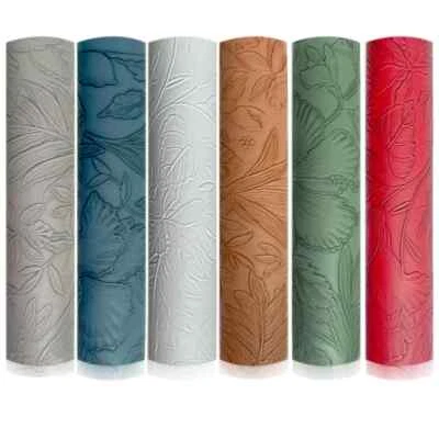 Vintage Floral Embossed Faux Leather Synthetic Fabric Sheet DIY Handbag Material - Image 1 of 4