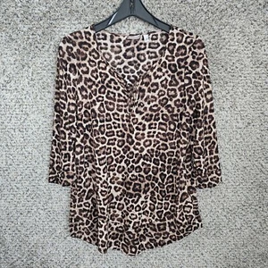 Chicos Top Womens 1 US Medium Brown Animal Print Mesh Neck Tie Casual Ladies - Picture 1 of 7