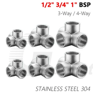 Stainless Steel Pipe 3 Way 4 Way Cross Elbow  1/2" 3/4" 1" BSP Thread Fittings A - Picture 1 of 17