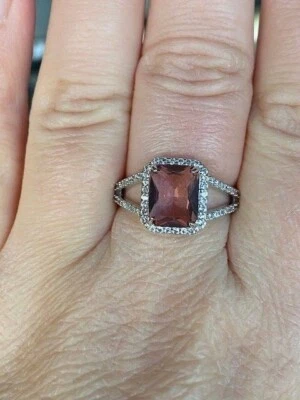 A Lifetime Awaits lab-created Light Brown Amethyst rhodium plated ring sz8  - Image 1 of 4