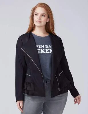 Chaqueta negra Lane Bryant talla grande 18 doble tejido elástico con volantes dobladillo Foto 1 de 4