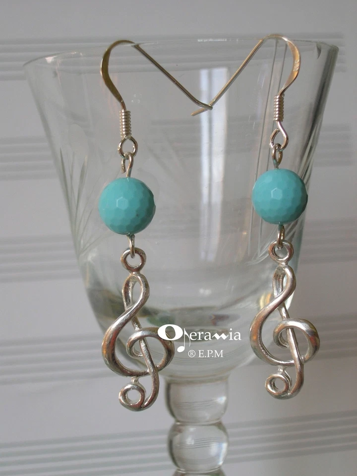 orecchini argento 925 chiavi di violino e turchese / sterling silver earrings - Immagine 1 di 1