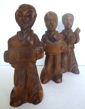 Vintage Christmas Caroler Musicians Set of 3 Boy Figures Carved Painted Wood 8"