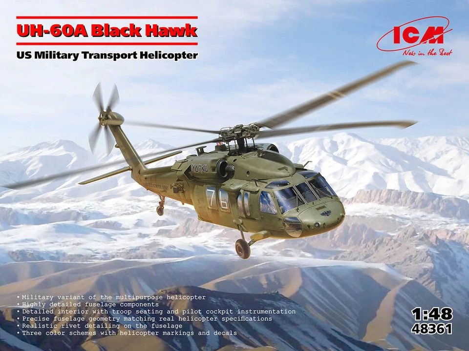 ICM 48361 - 1 48 UH-60A Nero Hawk US Military Trasporto Elicottero - Nuovo