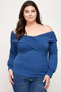 Woman Plus Size Solid Wrap Dressy Top Unique Knit Pullover - Picture 1 of 7