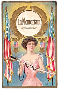 Vintage Nash Decoration Day Postcard~Lovely Lady w Sword, GAR Star, Flags - Picture 1 of 2