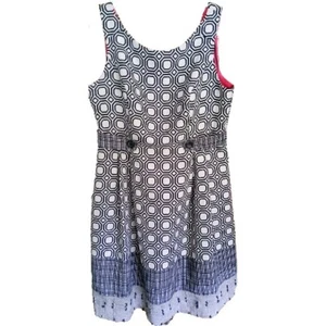 Robbie Bee Stylish Navy Blue & Beige Dress With Side Belt Buttons Size (16) - Picture 1 of 11
