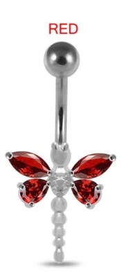 14G 3/8 DRAGONFLY BELLY RING NAVEL BUTTON PIERCING JEWELRY - Image 1 of 4