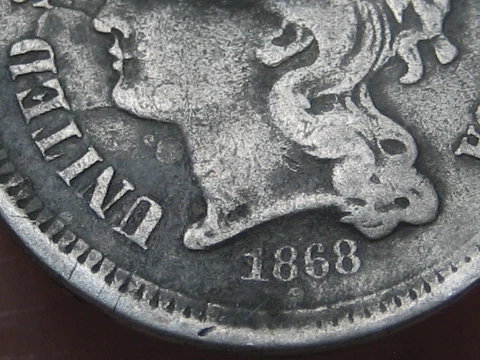 1868 Three 3 Cent Nickel 3CN- Good Details Cover