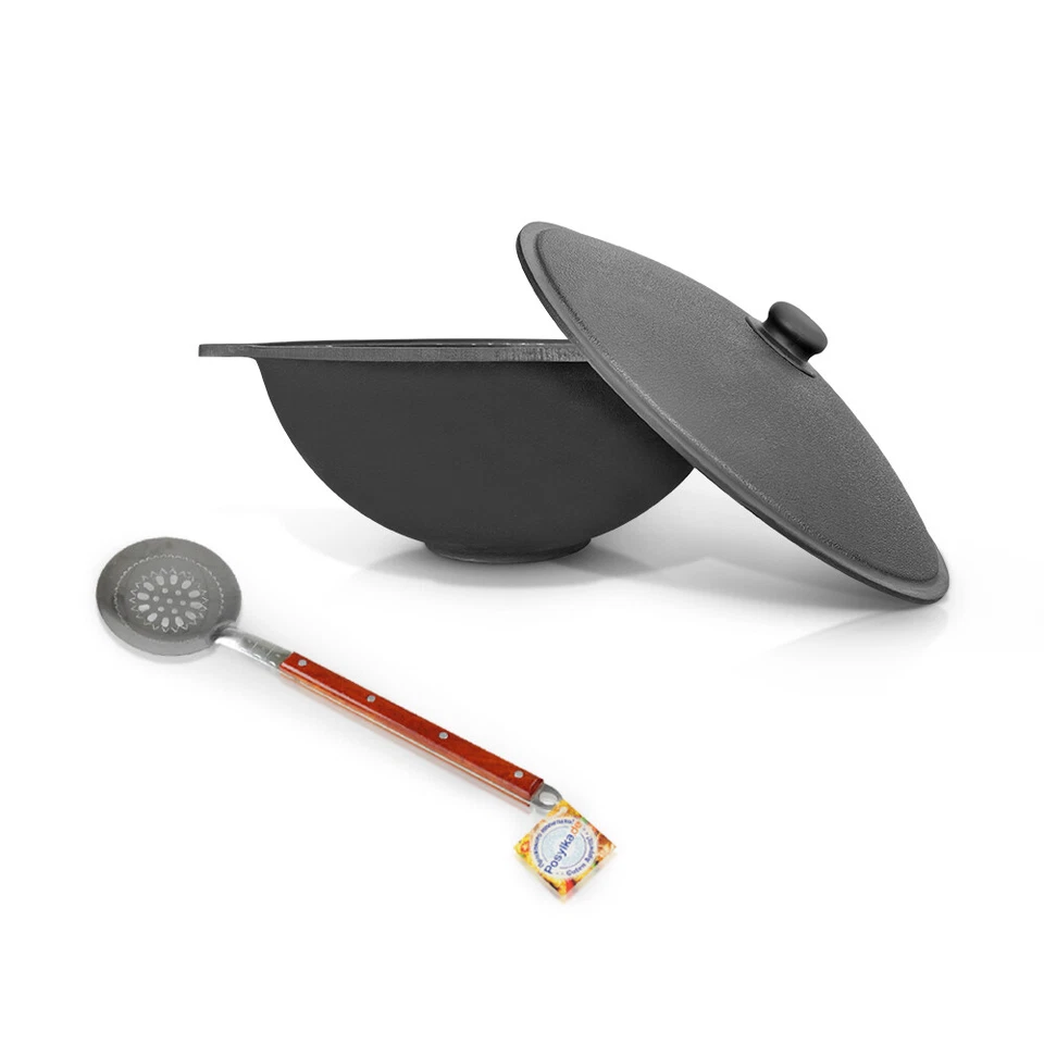 Gusseisen Kazan 3,5L mit Deckel Uzbekisch Kasan Schöpflöffel Campingtopf WOK - Bild 1 von 1