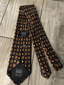 Ike Behar Orange, Black, Geometric Silk Tie - Picture 1 of 5