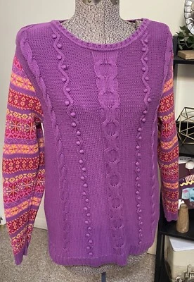 Womens Hanna Anderson 100% Combed Cotton Cable Knit Winter Holiday Sweater Small - Image 1 of 4