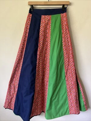 Handmade Vintage Small XS Maxi Wrap Skirt Patchwork Stripe High Waist Reversible - Image 1 of 4