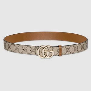 Gucci Clásico Marrón Lona Cinturón Monograma GG 3.0 Oro Hebilla Cuero 85/34 - Imagen 1 de 5