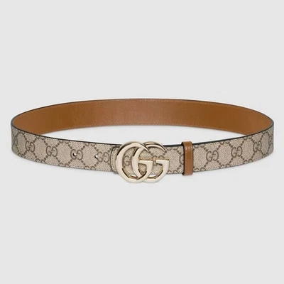 Gucci Clásico Marrón Lona Cinturón Monograma GG 3.0 Oro Hebilla Cuero 85/34 - Imagen 1 de 4