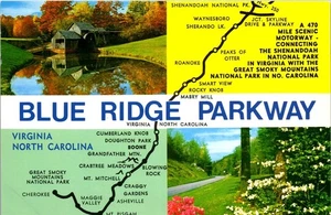 Vintage NC VA Postcard Points of Interest & Map  Blue Ridge Parkway Highway  - Picture 1 of 3