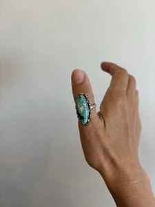 Vintage 925 Sterling Silver Large Spiderweb Morenci Turquoise Navajo Ring Size 7 - Picture 1 of 8