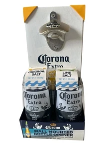Corona Extra Wall Mounted Bottle Opener Set w/ 2 Glasses + Rimming Salts NEW - Picture 1 of 6