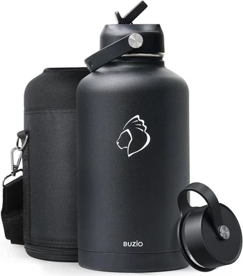 BUZIO Stainless Steel Water Bottle 2L, Vacuum Insulated Water Bottle with Straw