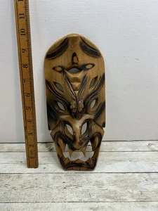 Original Filipino Bakunawa Sea Dragon Carved Mask Dark Wood Polished vintage - Foto 1 di 7