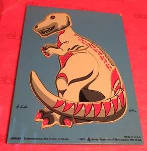 VINTAGE JUDY INSTRUCTO WOODEN TYRANNOSAURUS PUZZLE See Inside DINOSAUR 6 Pc 1987 - Picture 1 of 7