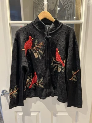 Vintage Tiara Christmas Red Robin Jumper Cardigan - Image 1 of 4