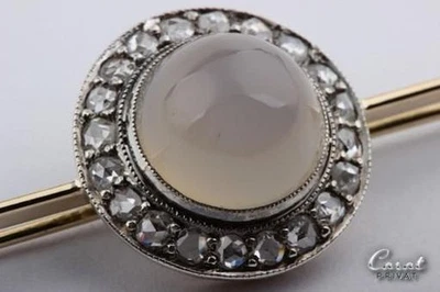 Antike Brosche Nadel 585 14K Gold antik Mondstein Diamanten top! * - Bild 1 von 4