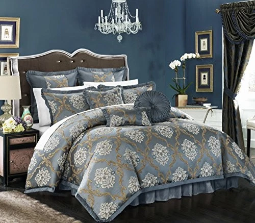  9 Piece Aubrey Decorator Upholstery Comforter Set and Pillows King Blue - Image 1 of 4