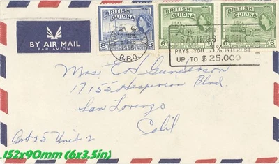 1959 British Guiana Airmail Cover to USA w/ QEII 8c & 6c Pair + Slogan Cancel - Image 1 of 3