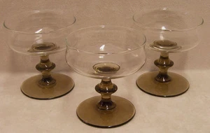 Set of 3 Wine Champagne Dessert Glasses Brown Stem - Picture 1 of 3