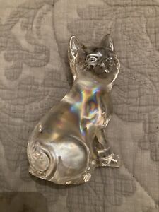 Clear Iridescent Carnival  Glass Cat Figurine