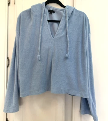 J. Crew Women's Blue Towel Terry  - Open V-Neck Beach Coverup Hoodie - Size SM  - Image 1 of 4