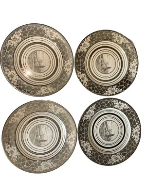 4 Mirrored Johnson Bros England Pareek Silver Platinum Luster Dinner Plates - Image 1 of 4