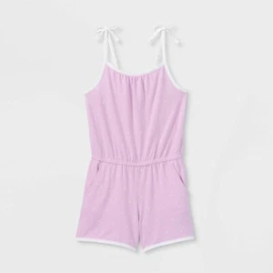 Cat & Jack Girls’ Size L (10/12) Plus Romper Light Purple Polka Dot w Pockets - Picture 1 of 7
