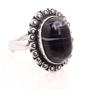 Achat Edelstein Versilbert Handmade Schmuck Geschenk für Sie Verstellbares Ring - Bild 1 von 1