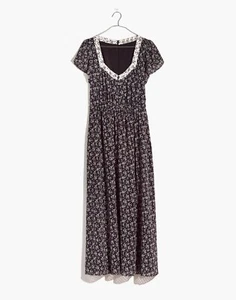 Madewell Print Mix Sheer Sleeve Branch Floral 90s Style Dress Womens Size 4 - Picture 1 of 8