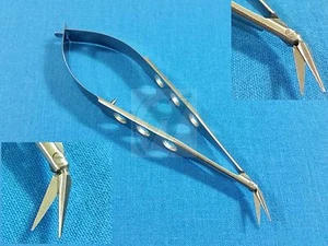 PREMIUM GRADE AUTOCLAVABLE VANNAS MICRO SURGICAL SCISSORS 4.5" ANGLED TO SIDE - Picture 1 of 11
