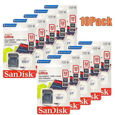 SanDisk Micro SD Card Ultra Memory 32GB Class 10 TF With Adapter Lot of 10 pack - Image 1 of 4