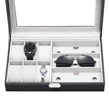 PU Leather 6 Slots Watch Box Sunglassed Storage Box Men Watch Case Holder Black
