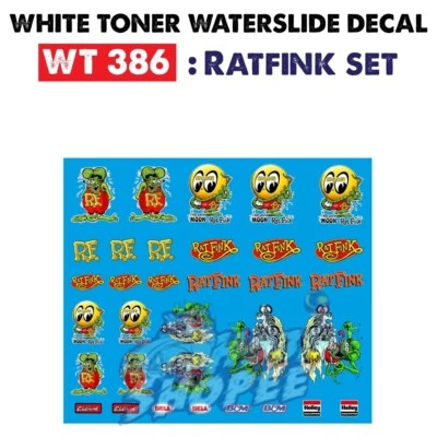 WT386 White Toner Waterslide Decals # RATFINK SET #Custom 1:64 Diecast - Image 1 of 2