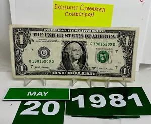 One Dollar Bill Birthday May 20 1981. Near Uncirculated. Fancy Serial Number - Picture 1 of 9
