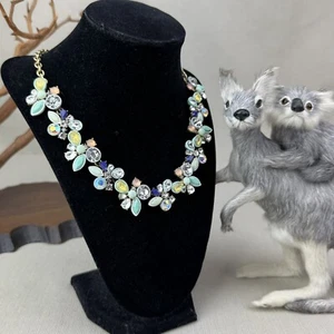 J Crew Statement Necklace Crystals Pink Blue Rhinestones Mermaid - Picture 1 of 6