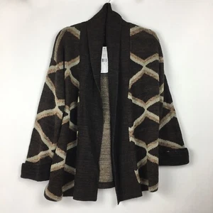 NWT Ralph Lauren Cardigan Sweater Small Brown Aztec Striped Linen Cotton Neutral - Picture 1 of 6